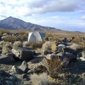 On the other side of my tent are the Granite Mountains, with the mouth of Bull Canyon, today's hike, in front of the hill