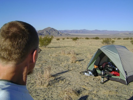 Enjoying the views down to Cowhole Moutain and Soda Lake, I ponder camping another night here at Devil's Playground