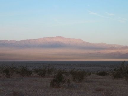 The distant flat of Broadwell Dry Lake and the Cady Mountains beyond get a lot of my attention as I peck at my breakfast