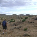 I head southwest across the burned Mid Hills plateau back toward the campground, with Eagle Rocks in the distance