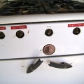 Labels on the stove inside the cabin in Macedonia Canyon, Mojave National Preserve