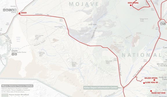 Mojave National Preserve map, Day 1: Baker to Globe Mine Road