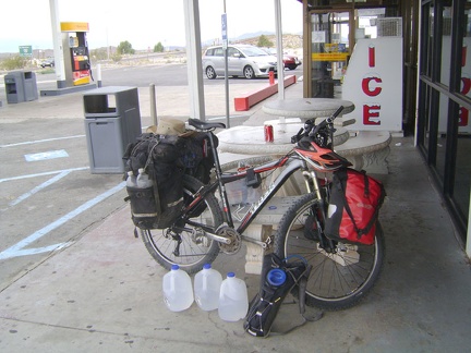 I buy three gallons of water at the Valley Wells gas station store at I-15 and take a nice long break