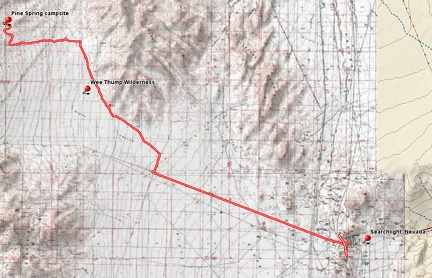 Bicycle route from Pine Spring, McCullough Mountains to Searchlight