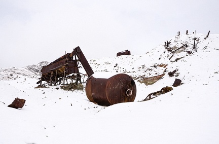 Mining debris in snow
