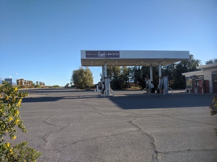 Quiet gas station in downtown Death Valley, March 2020
