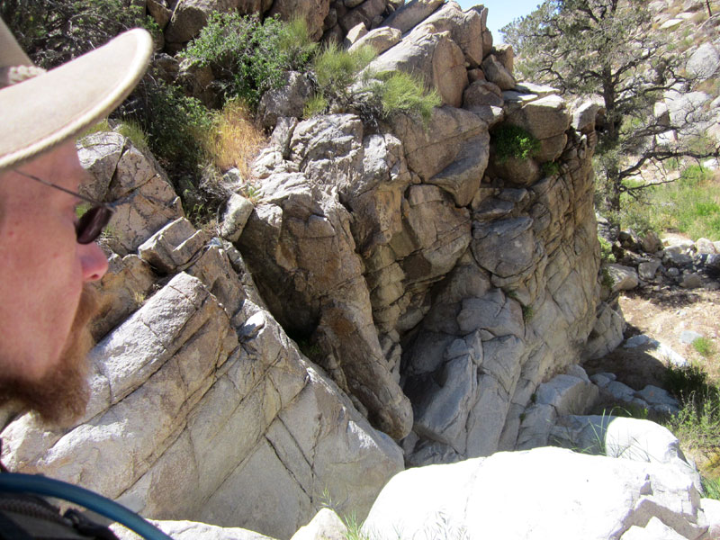 I climb up some rocks, but it's a dead-end, so back down to the Butcher Knife Canyon stream I go
